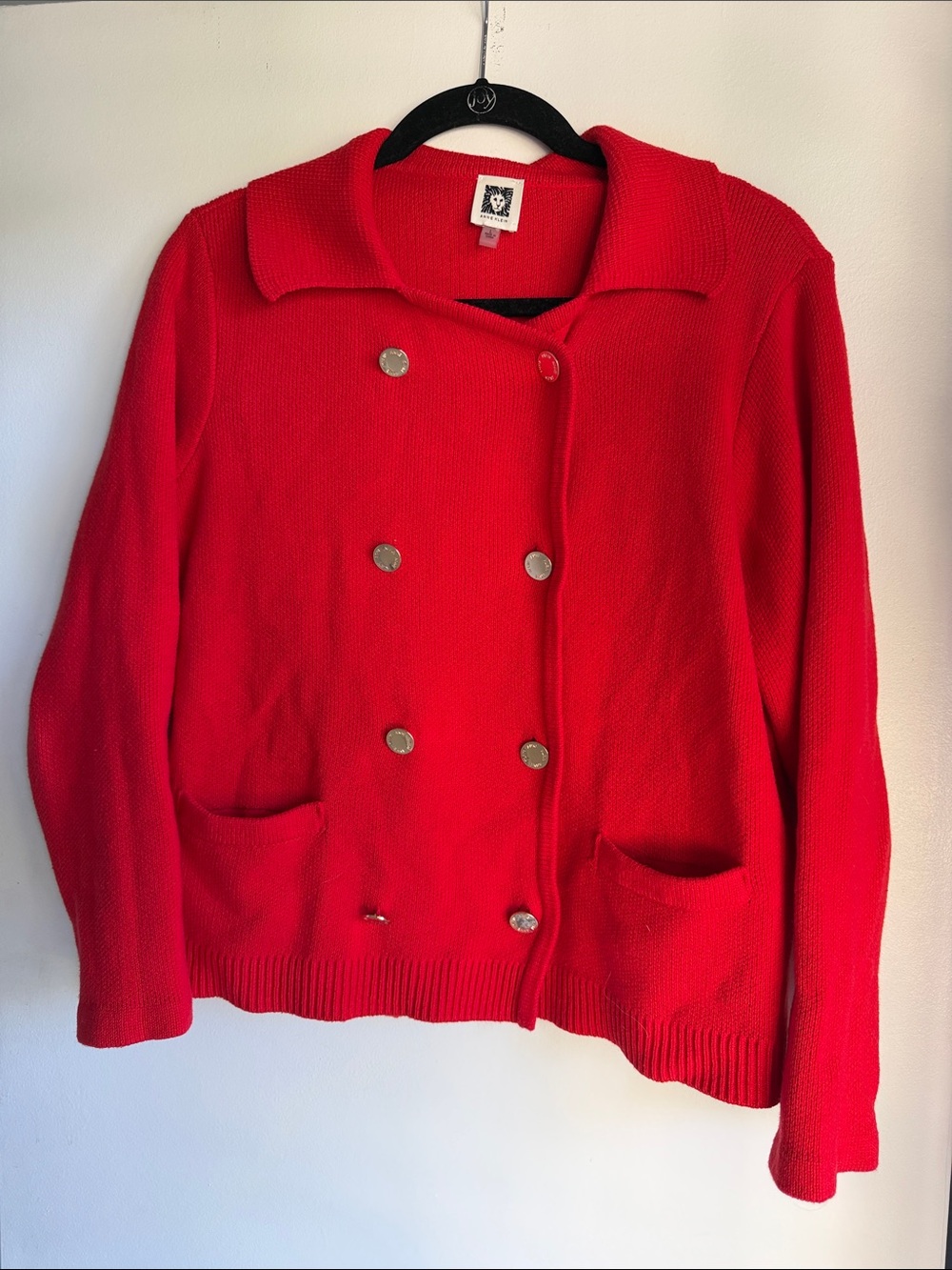 Vintage Anne Klein Red Long Sleeve Cardigan Size Large